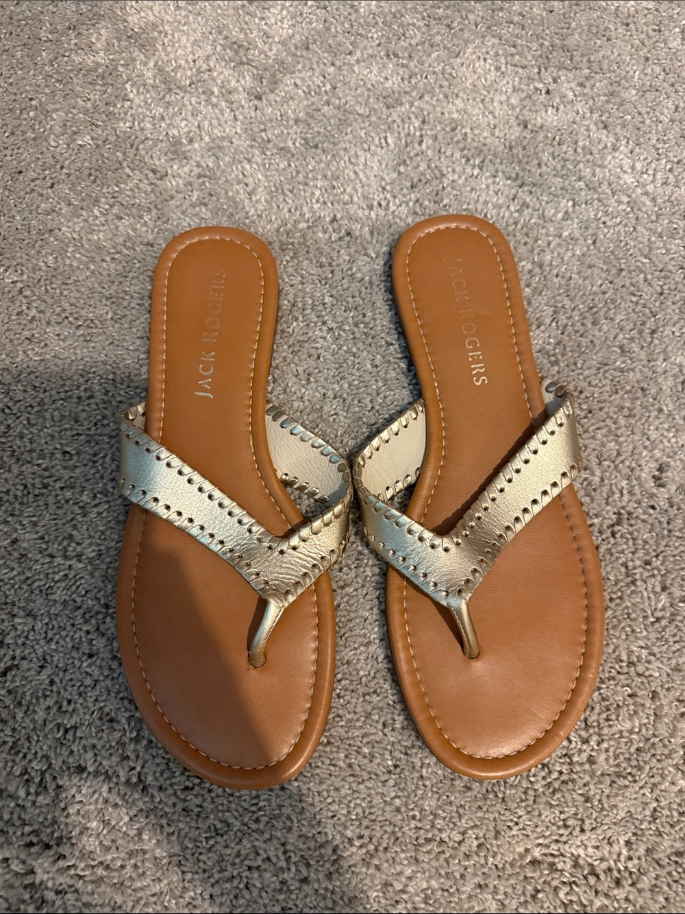 Jack Rogers Metallic Gold Leather Thong Sandals